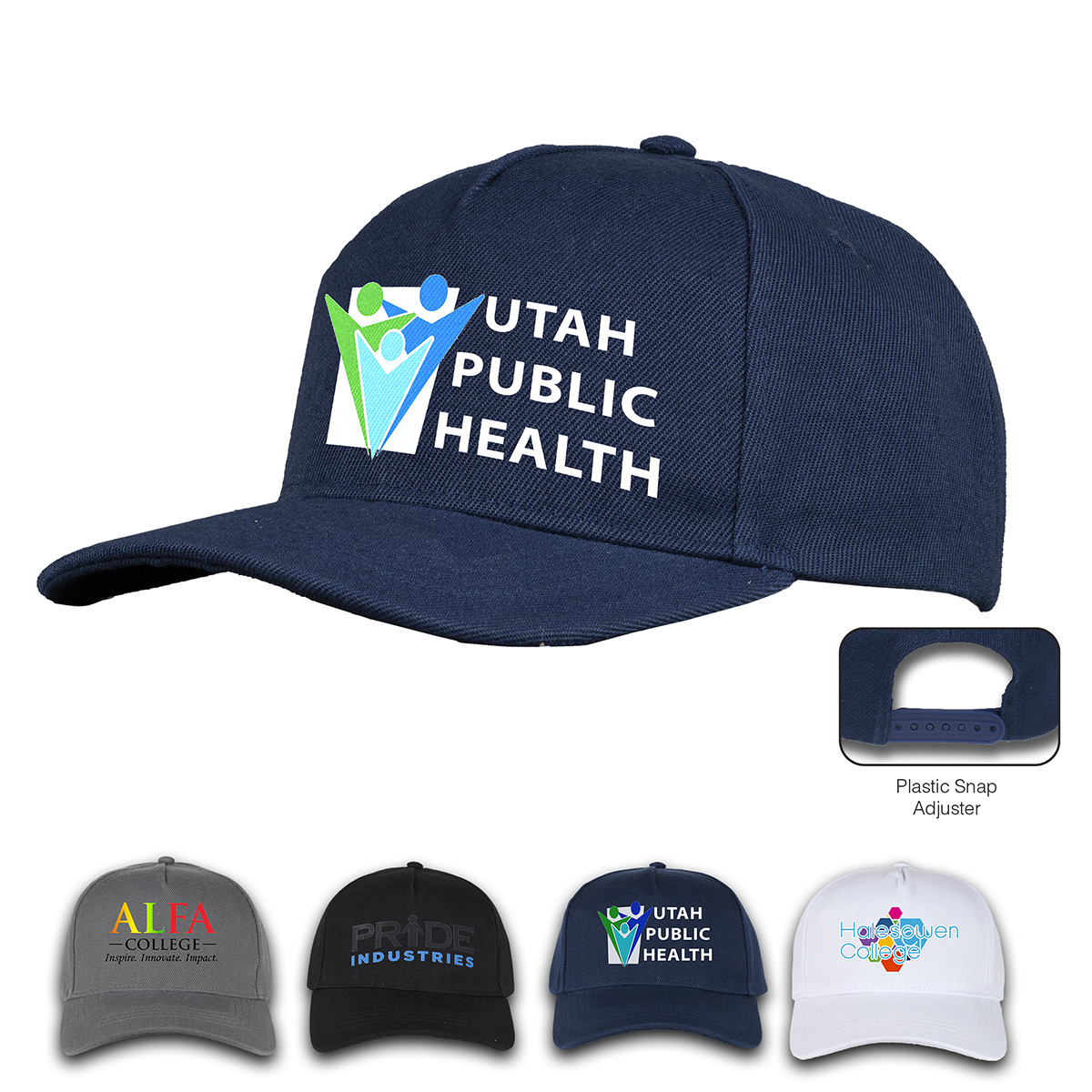 5-Panel Baseball Hat with Plastic Snap Adjuster 5-Panel Baseball Hat with Plastic Snap Adjuster